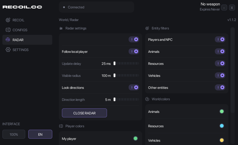 RECOIL.CC radar settings