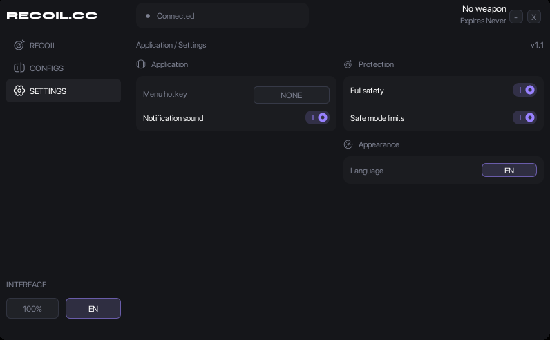 Recoil.cc settings